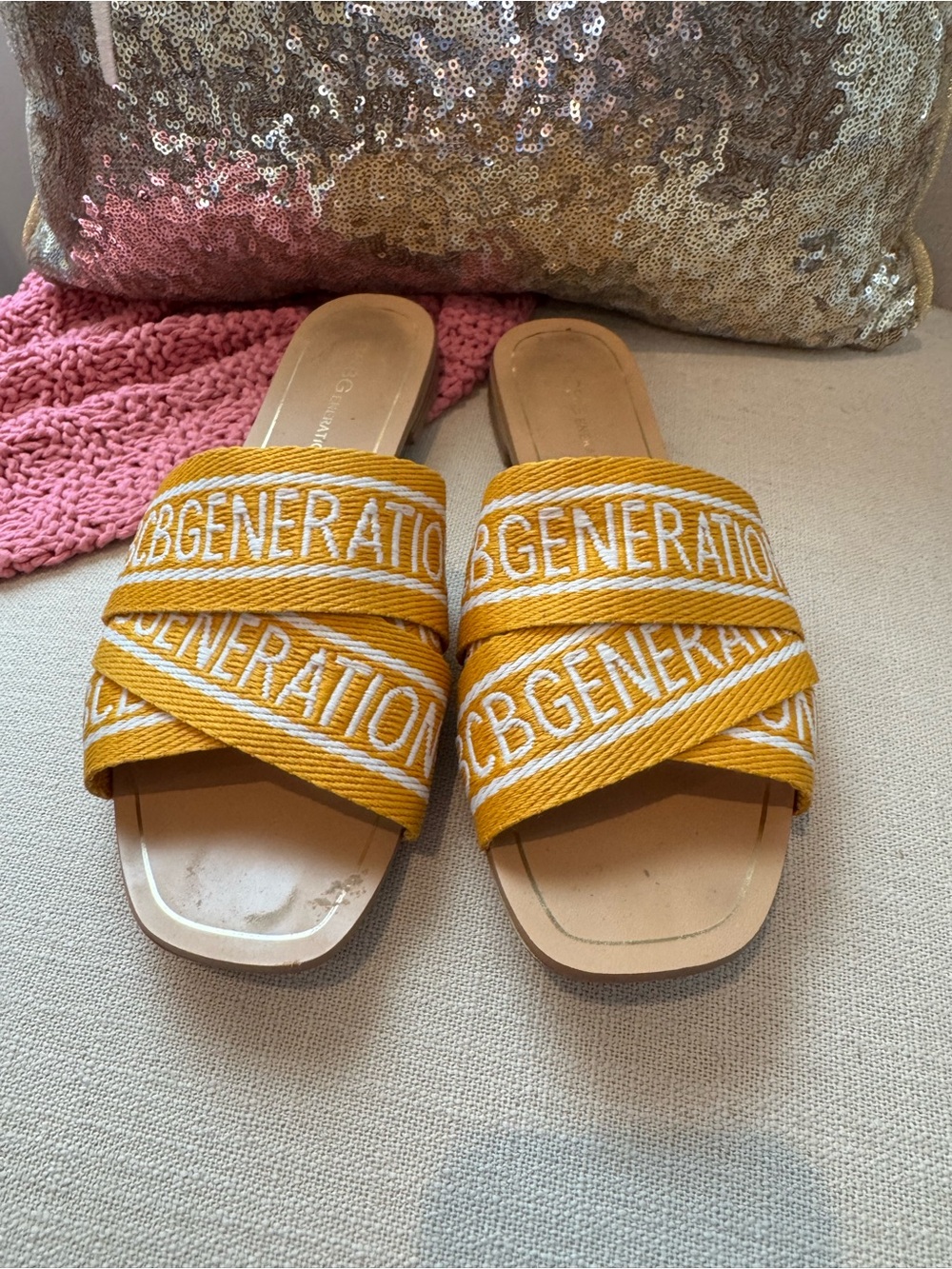 Womens BCBG Yellow Sandal Slides